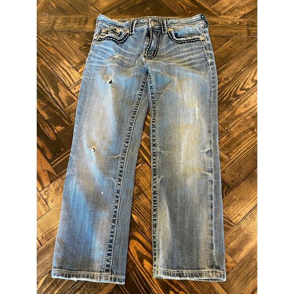 Miss Me Boyfriend Jeans Women 27 Thick Stitch Y2K Grunge Western Cowgirl Aztec - Picture 1 of 12